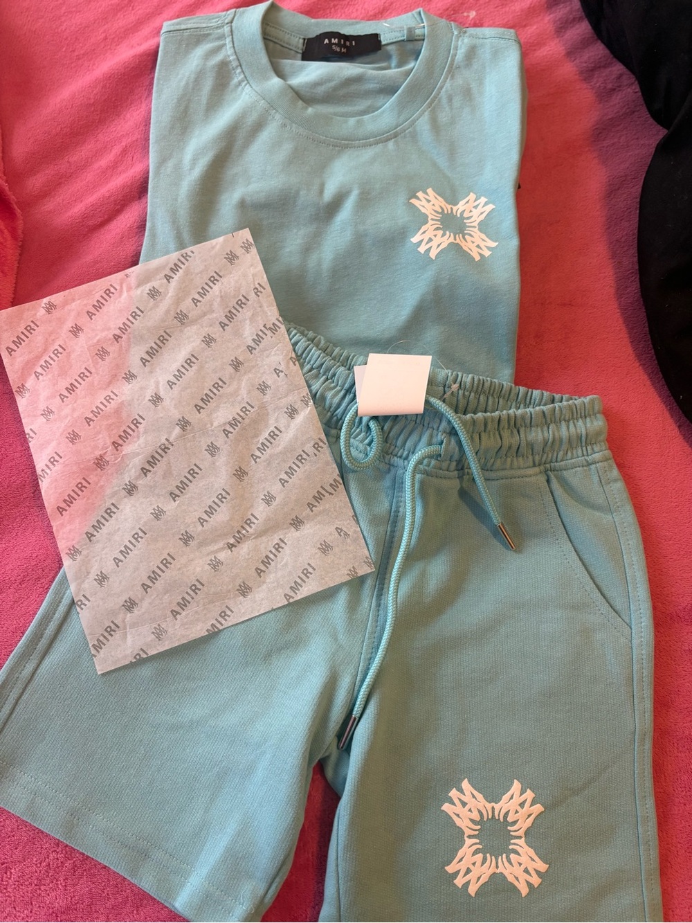 AMIRI Aqua Logo Tee and Shorts Set - Light Aqua